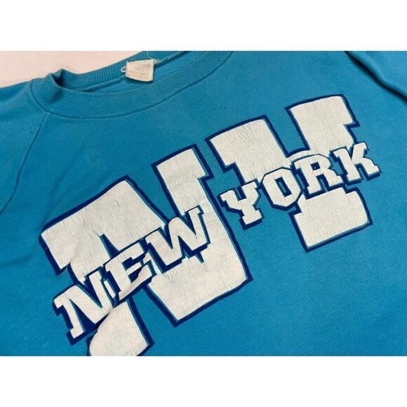 VINTAGE New York NYC Graphic Crewneck Sweatshirt Women Small Blue 90s - Picture 2 of 9